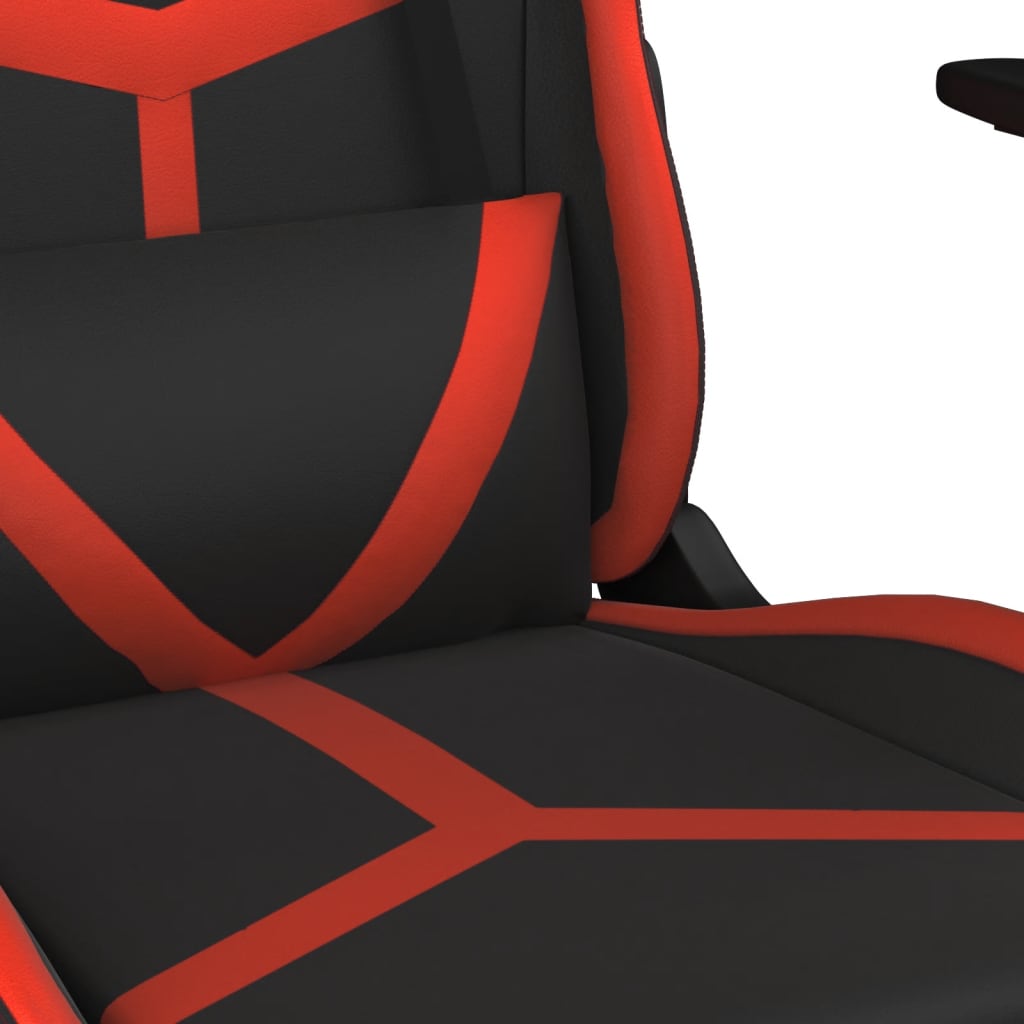 vidaXL Cadeira gaming massagens couro artificial preto e vermelho