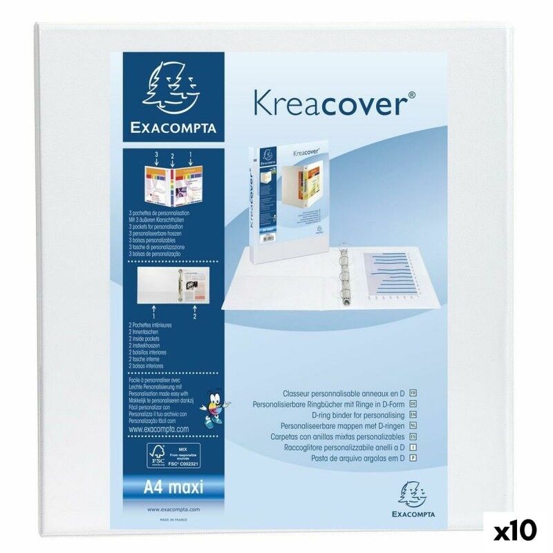 Exacompta|Pasta com argolas Exacompta Kreacover Branco A4+ Personalizável (10 Unidades) Exacompta|Pasta com argolas Exacompta Kreacover Branco A4+ Personalizável (10 Unidades)