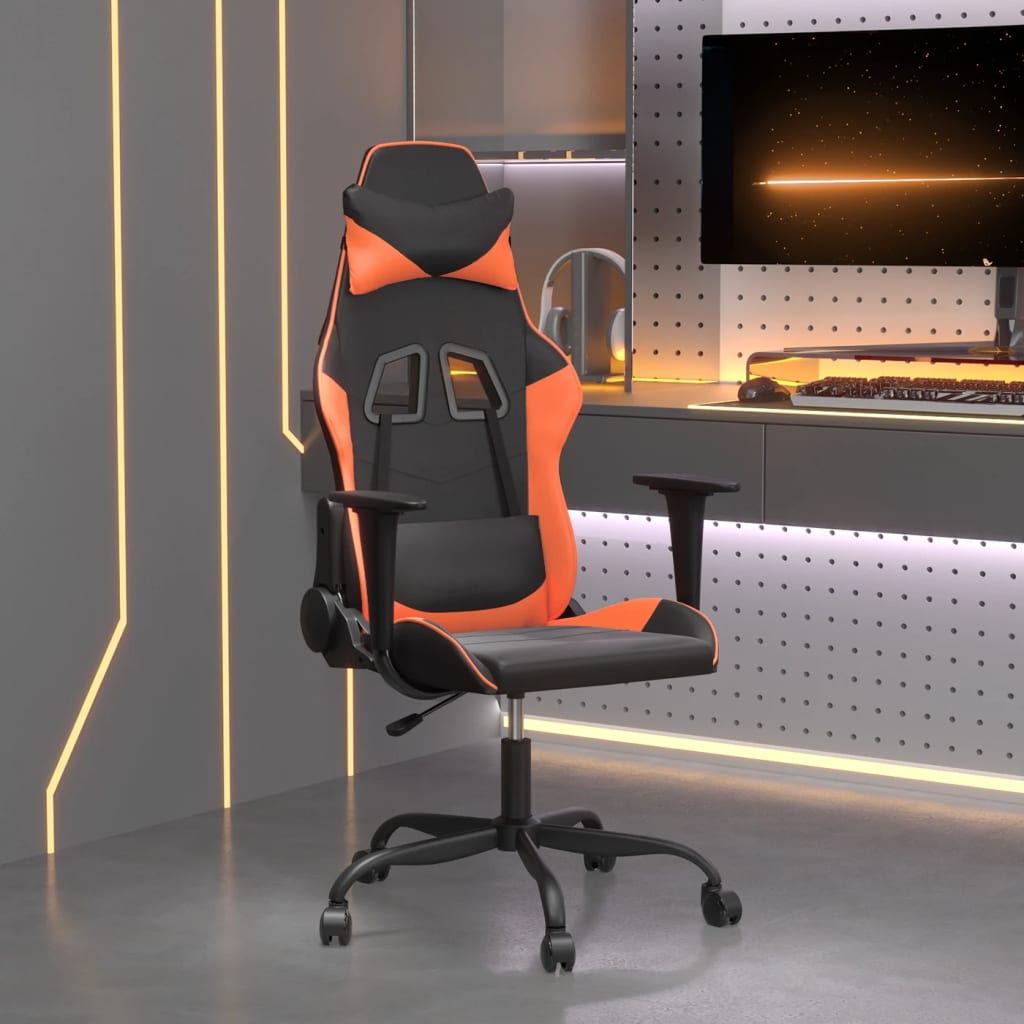 vidaXL Cadeira gaming massagens couro artificial preto e laranja