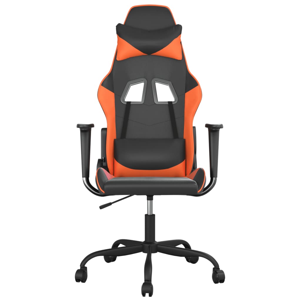 vidaXL Cadeira gaming massagens couro artificial preto e laranja