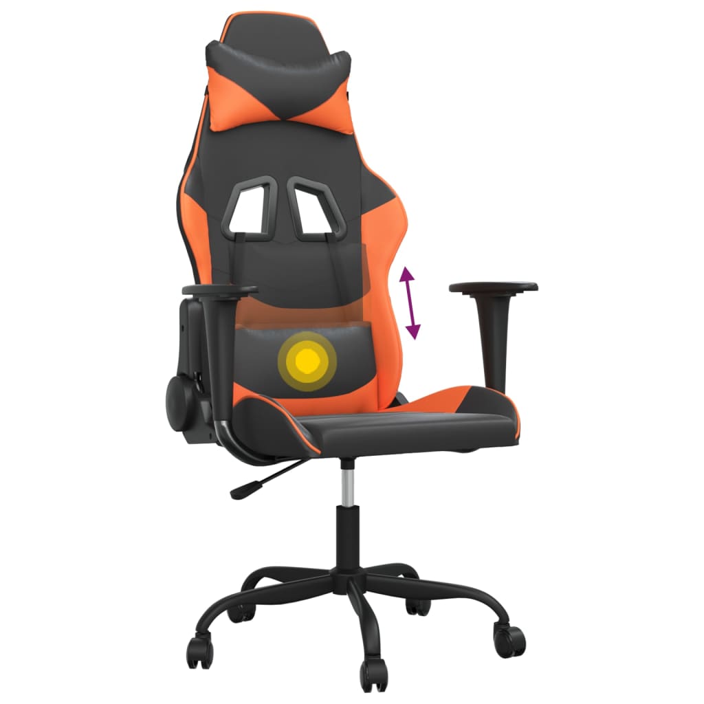 vidaXL Cadeira gaming massagens couro artificial preto e laranja