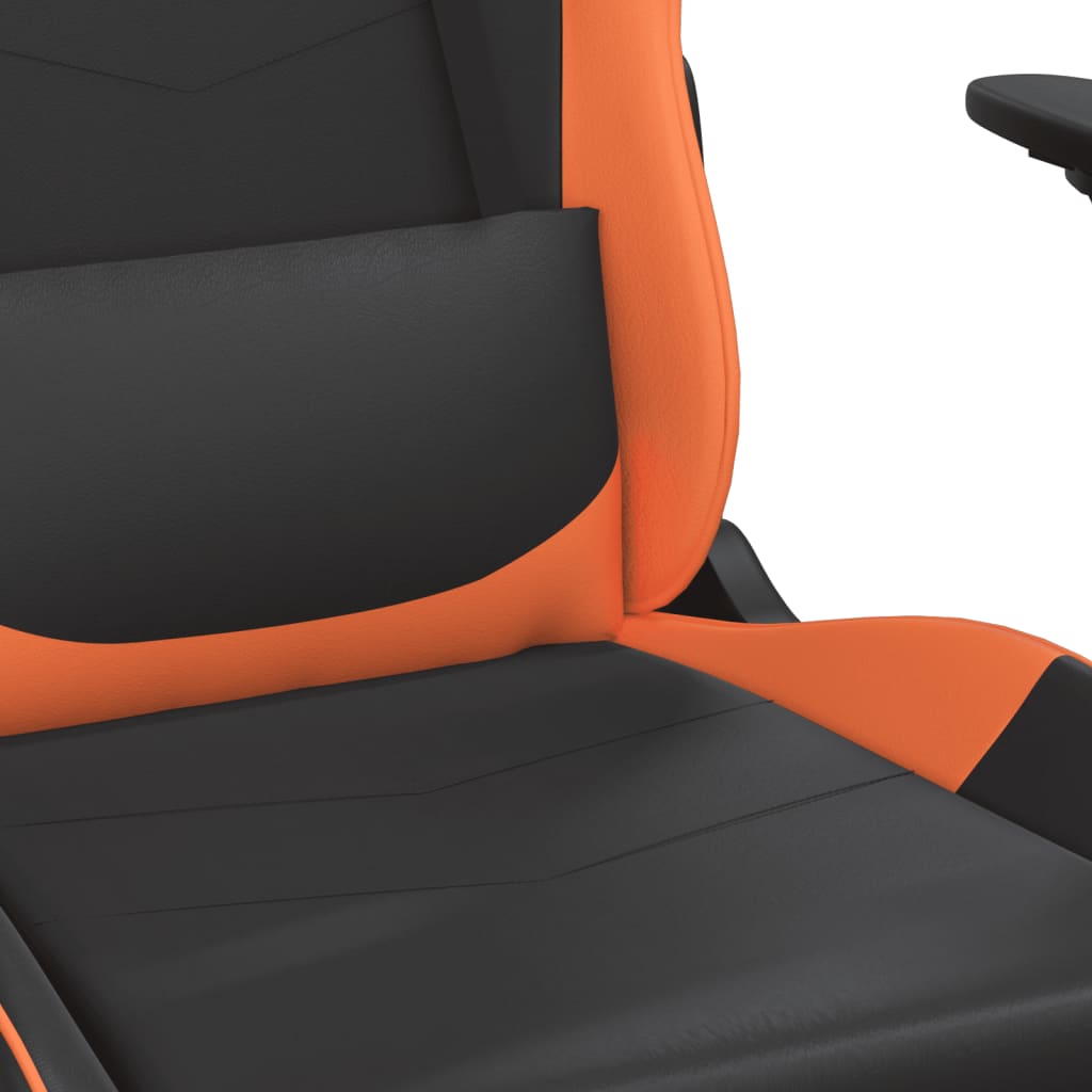 vidaXL Cadeira gaming massagens couro artificial preto e laranja