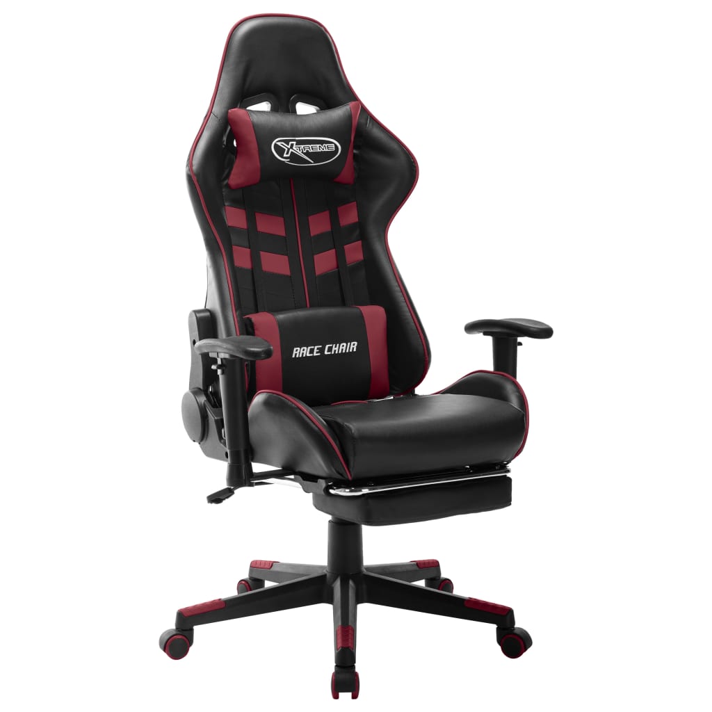 vidaXL Cadeira gaming c/ apoio de pés couro art. preto/vermelho tinto