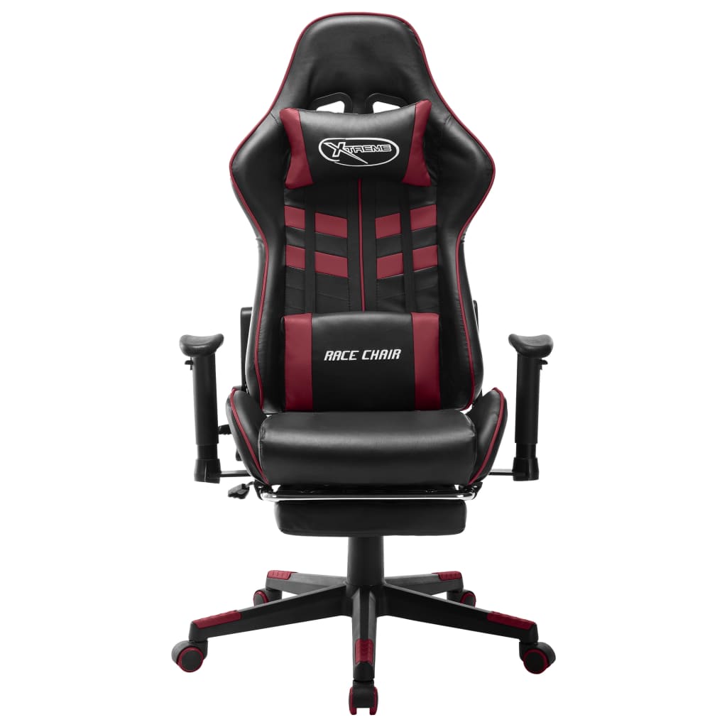 vidaXL Cadeira gaming c/ apoio de pés couro art. preto/vermelho tinto