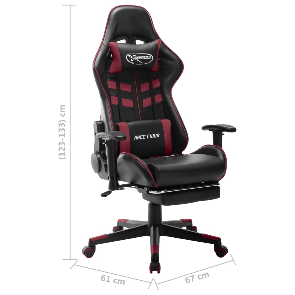 vidaXL Cadeira gaming c/ apoio de pés couro art. preto/vermelho tinto