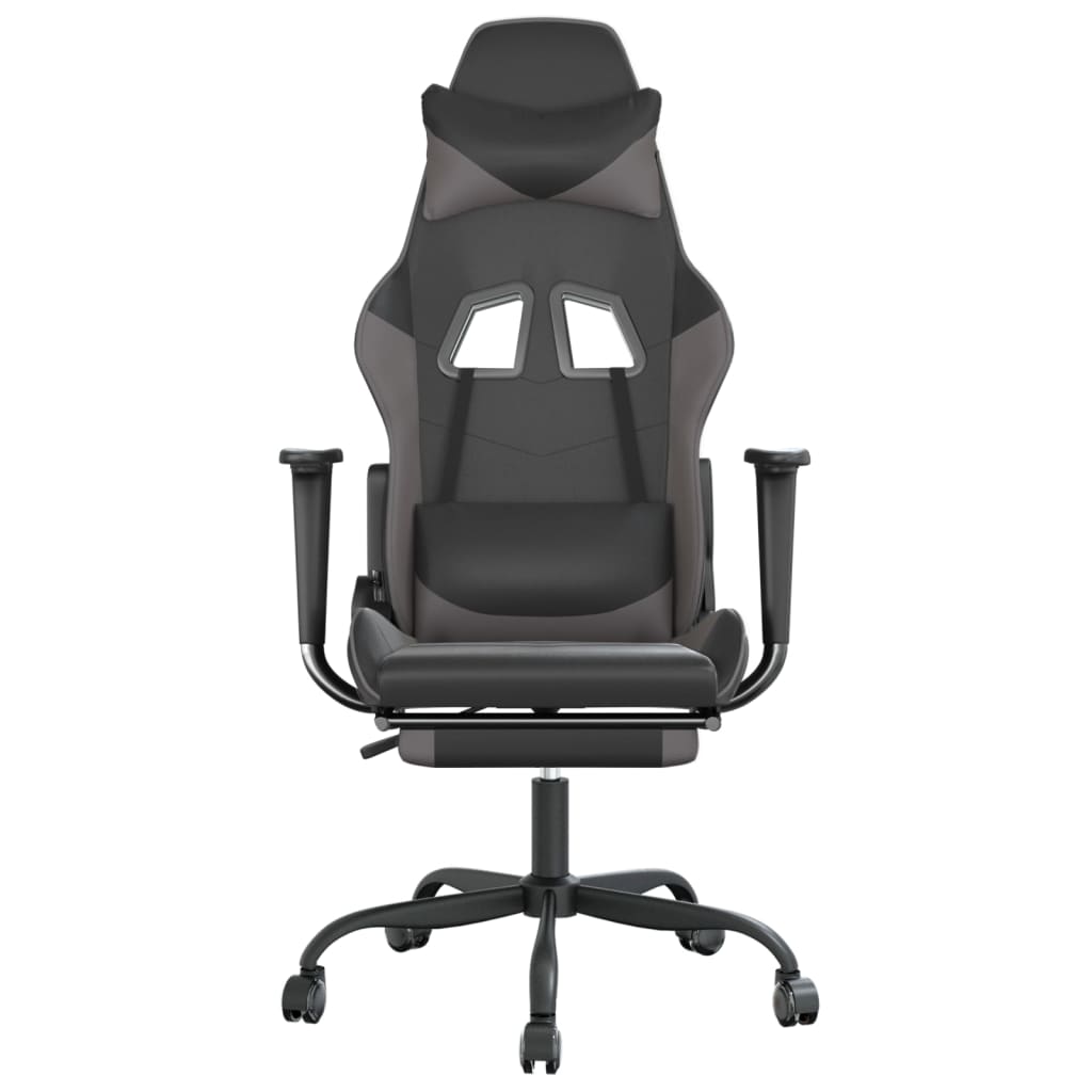 vidaXL Cadeira gaming massagens c/ apoio pés couro artif. preto/cinza