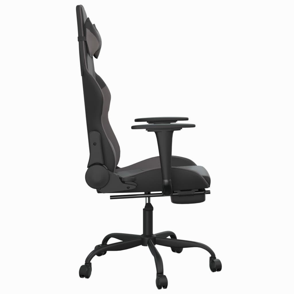 vidaXL Cadeira gaming massagens c/ apoio pés couro artif. preto/cinza