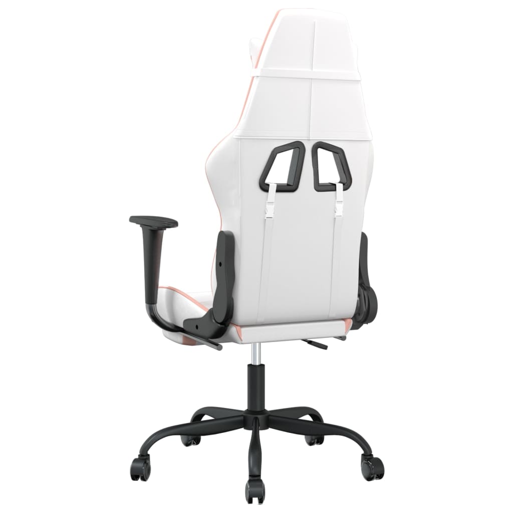 vidaXL Cadeira gaming massagens c/ apoio pés couro artif. branco/rosa