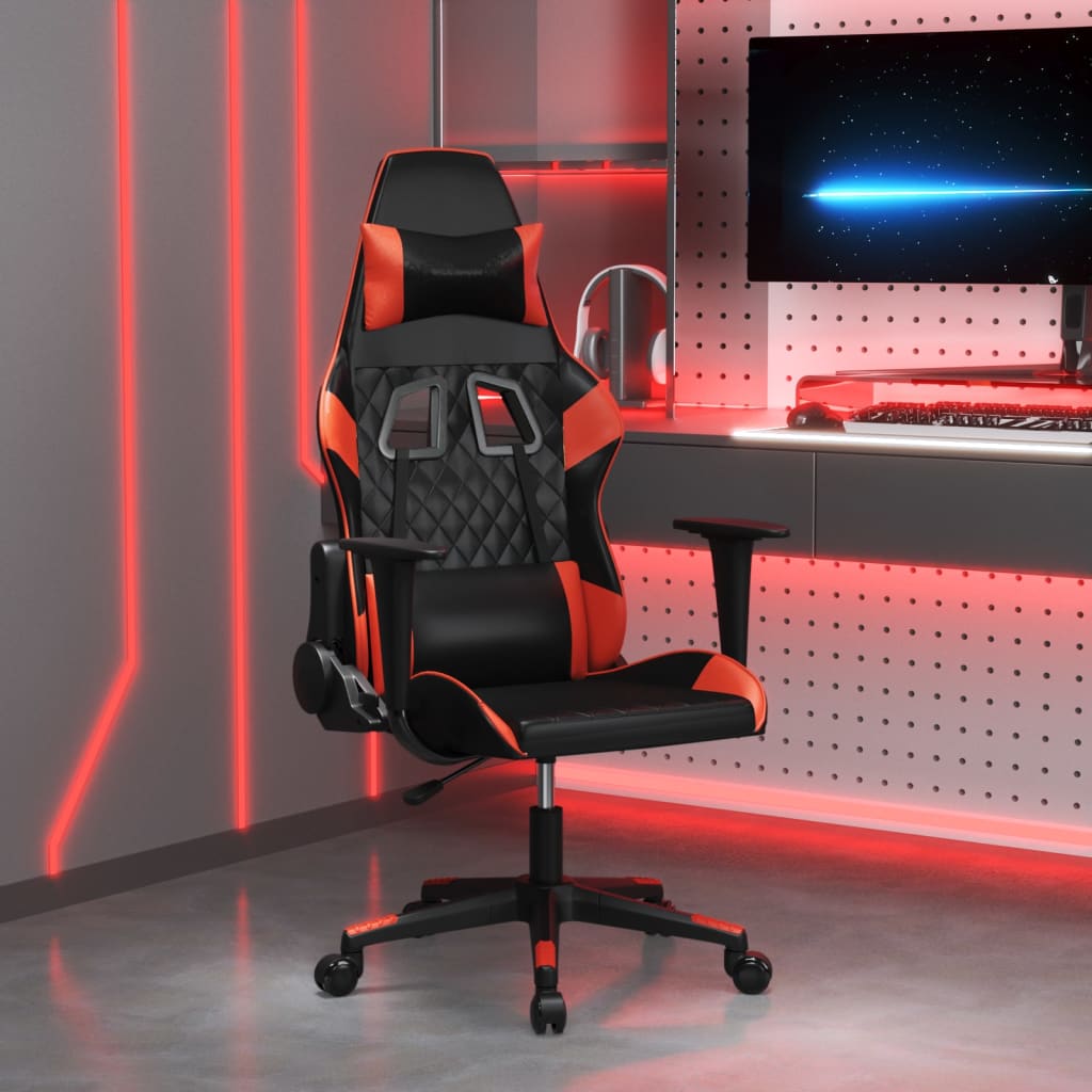 vidaXL Cadeira gaming massagens couro artificial preto e vermelho