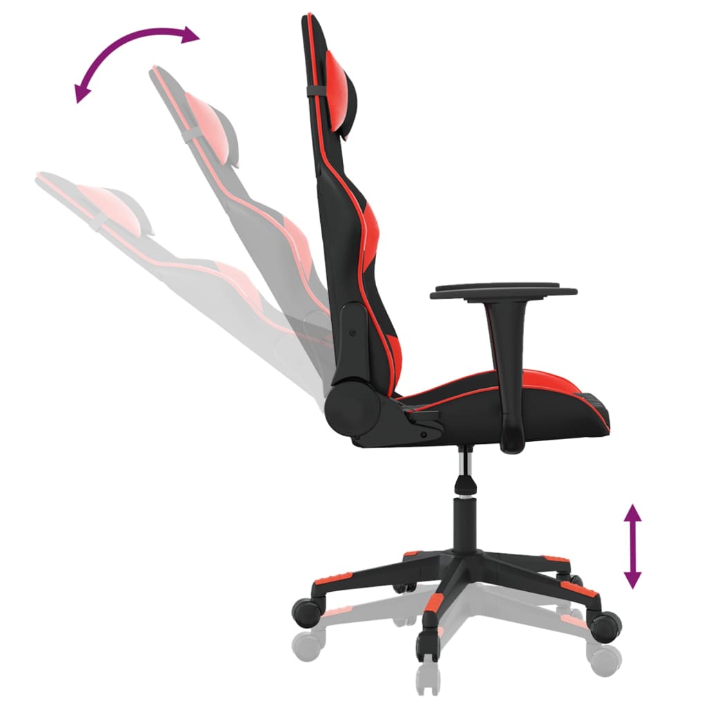 vidaXL Cadeira gaming massagens couro artificial preto e vermelho