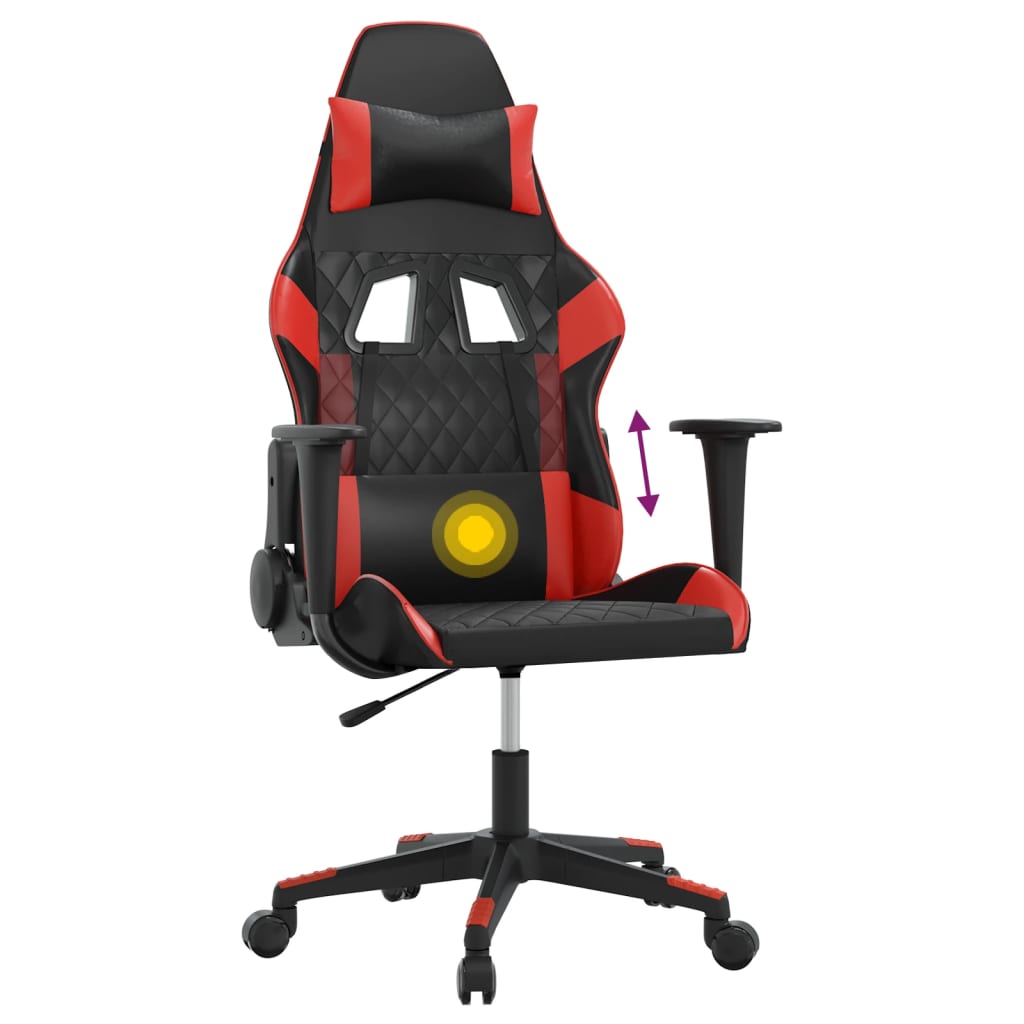 vidaXL Cadeira gaming massagens couro artificial preto e vermelho