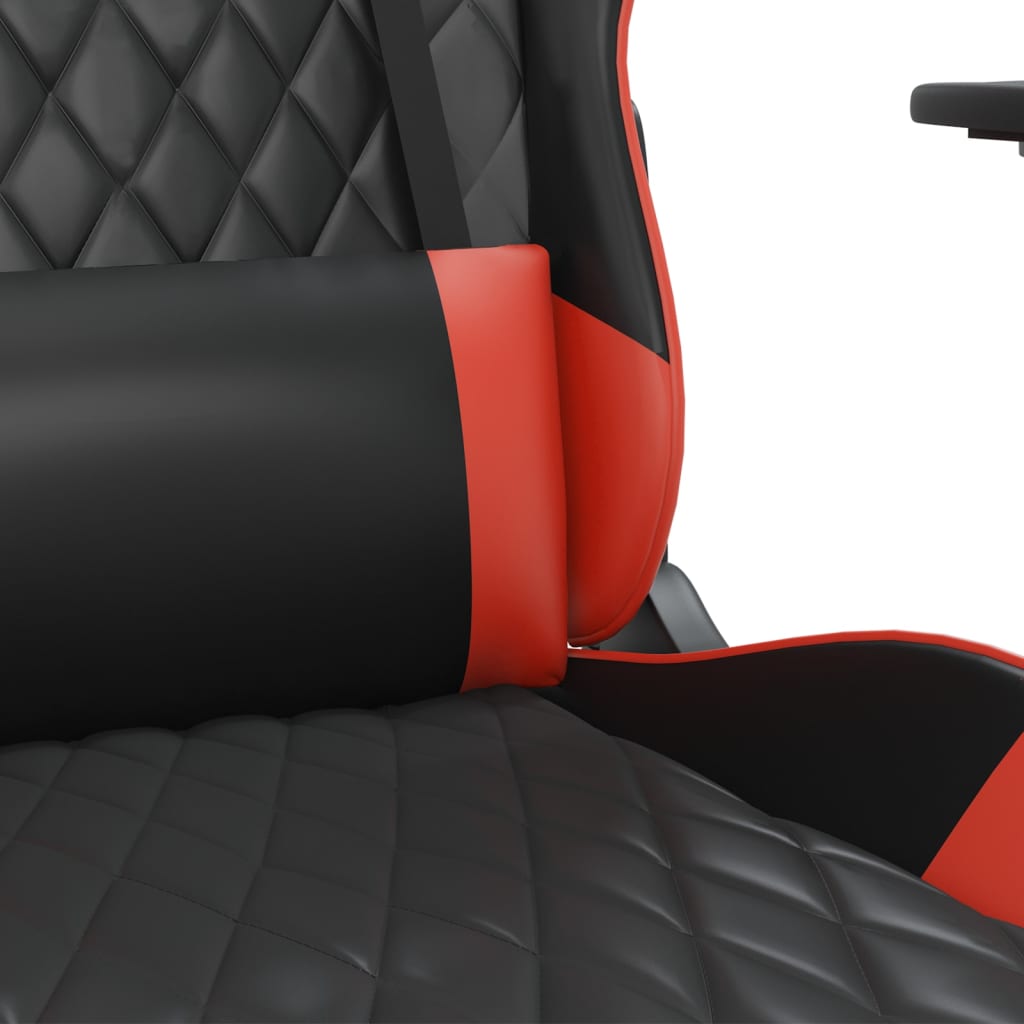 vidaXL Cadeira gaming massagens couro artificial preto e vermelho