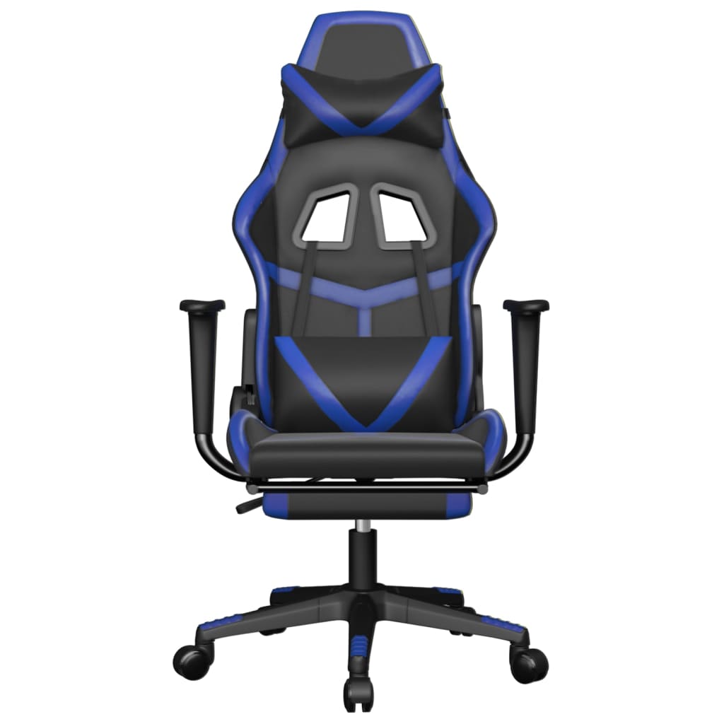 vidaXL Cadeira gaming massagens c/ apoio pés couro artif. preto/azul