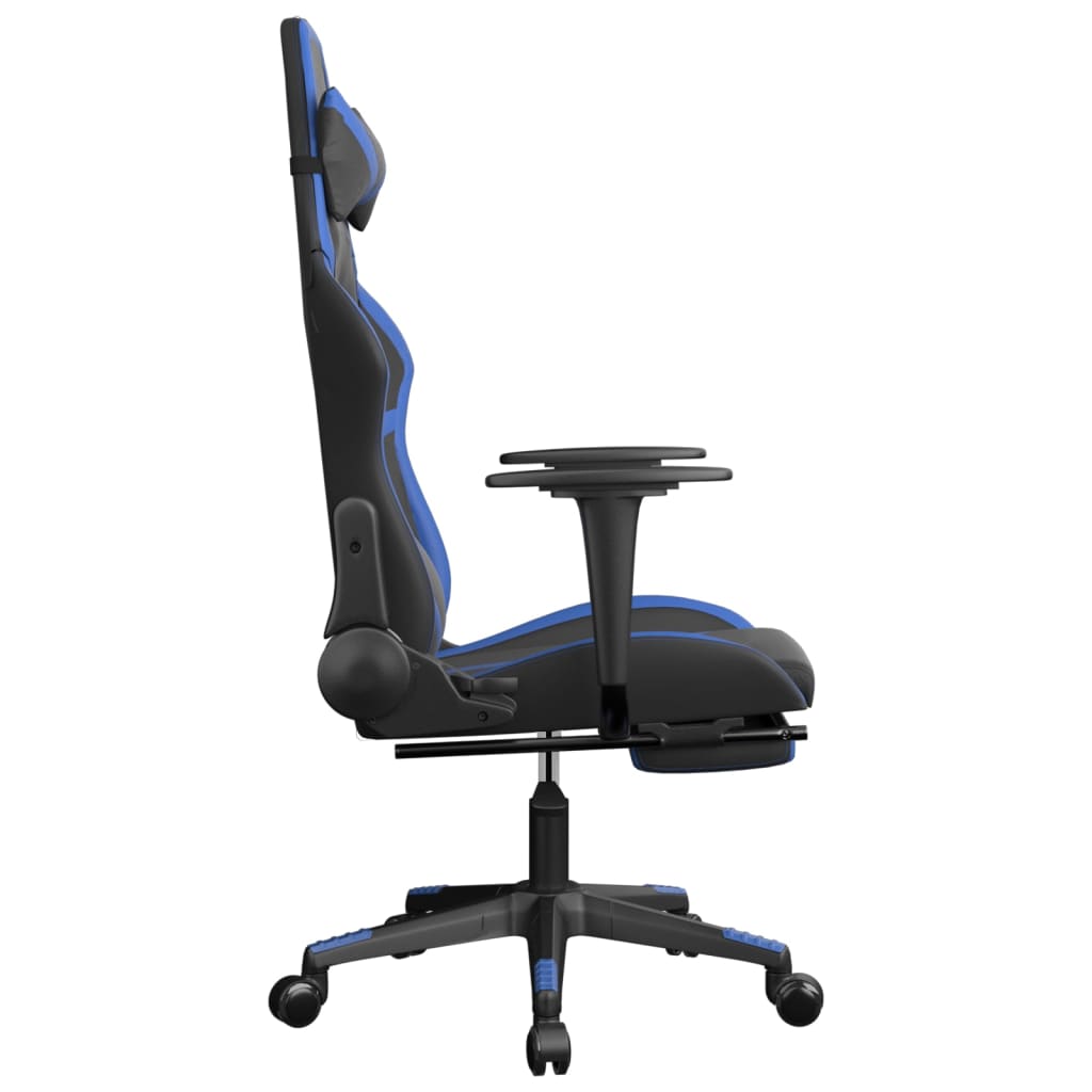 vidaXL Cadeira gaming massagens c/ apoio pés couro artif. preto/azul