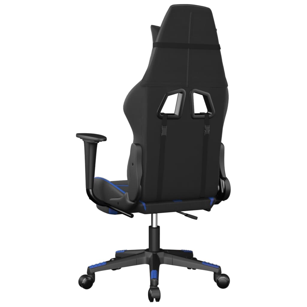 vidaXL Cadeira gaming massagens c/ apoio pés couro artif. preto/azul