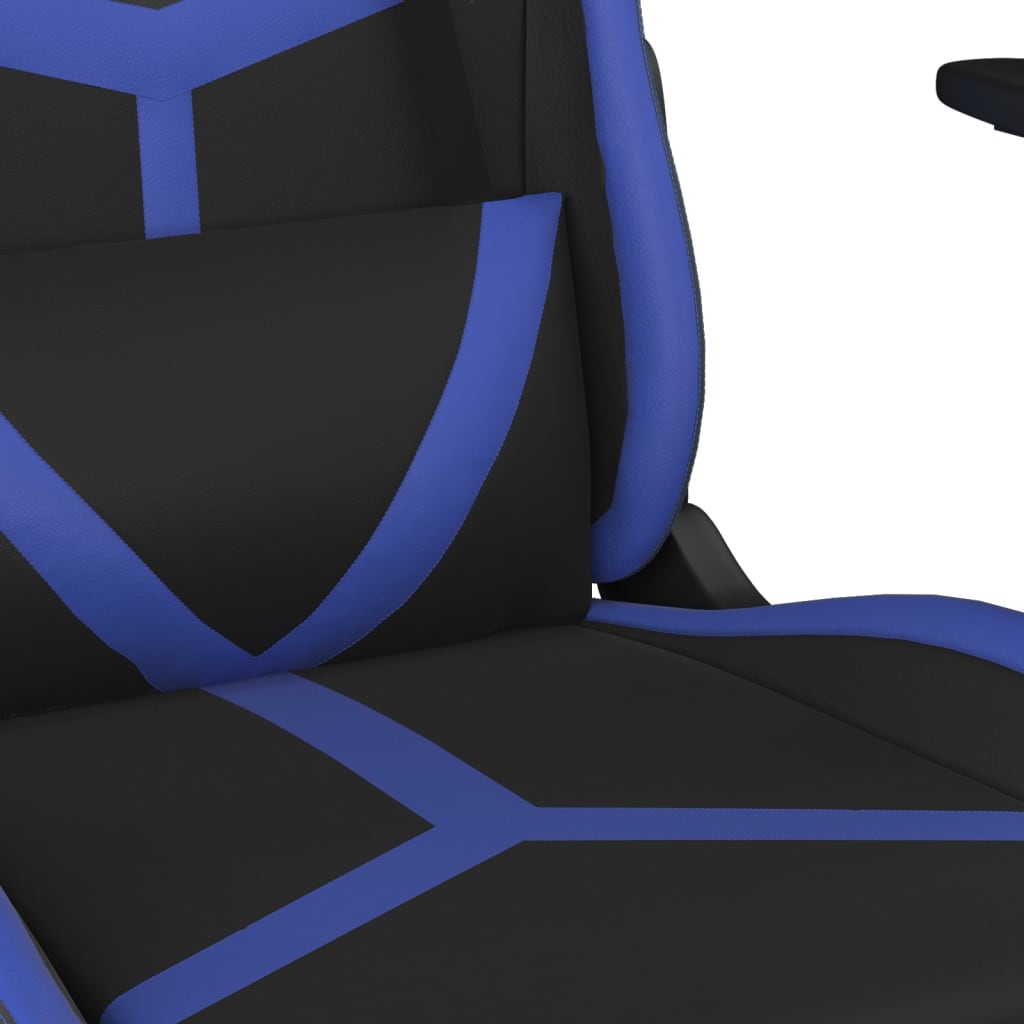 vidaXL Cadeira gaming massagens c/ apoio pés couro artif. preto/azul