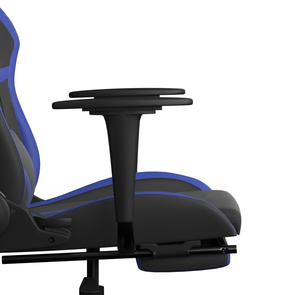 vidaXL Cadeira gaming massagens c/ apoio pés couro artif. preto/azul