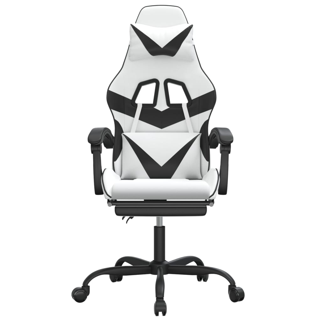 vidaXL Cadeira gaming c/ apoio p/ pés couro artificial preto e branco