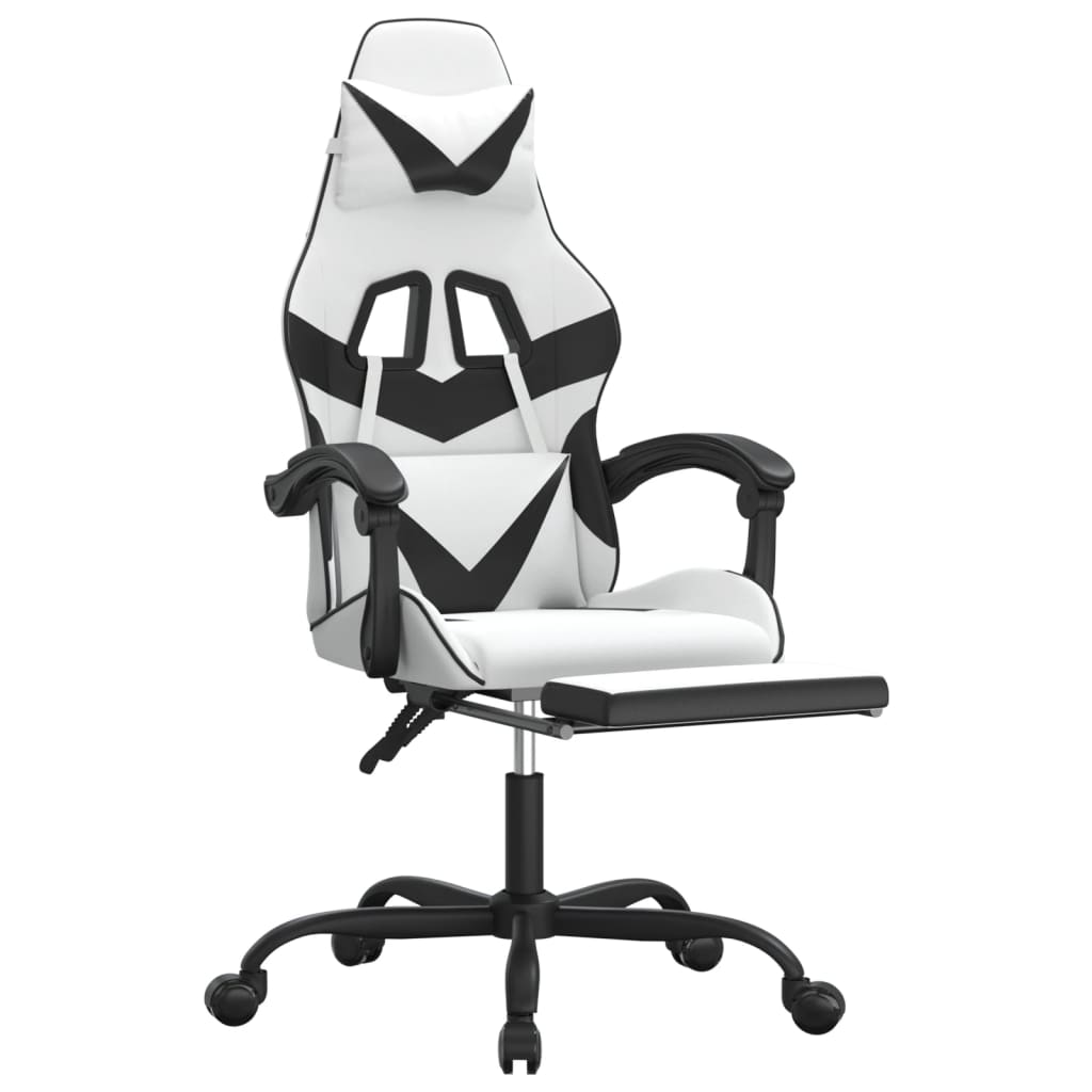 vidaXL Cadeira gaming c/ apoio p/ pés couro artificial preto e branco