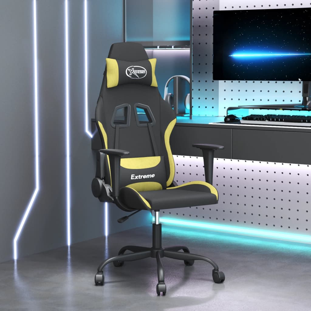 vidaXL Cadeira de gaming tecido preto e verde-claro