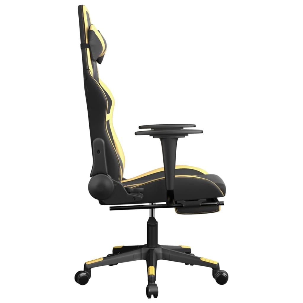 vidaXL Cadeira gaming c/ apoio pés couro artificial preto e dourado