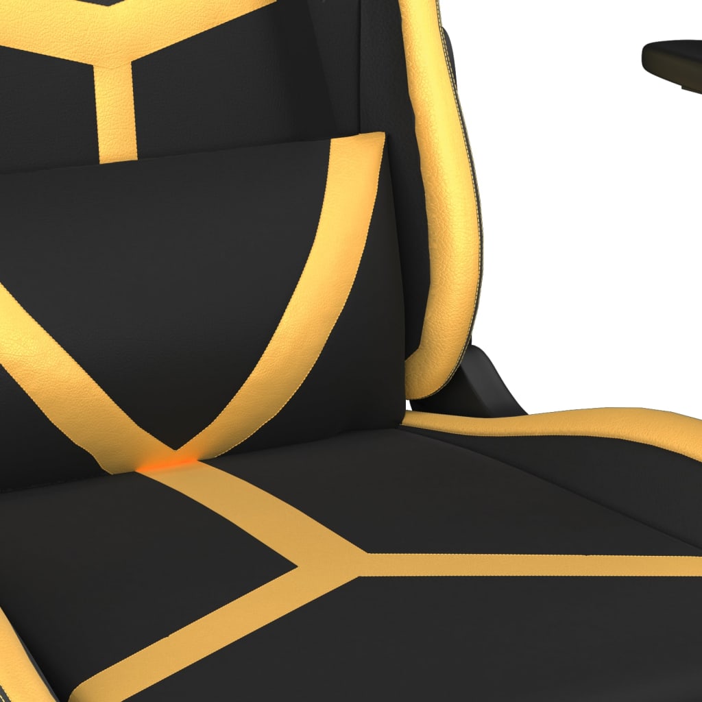 vidaXL Cadeira gaming c/ apoio pés couro artificial preto e dourado