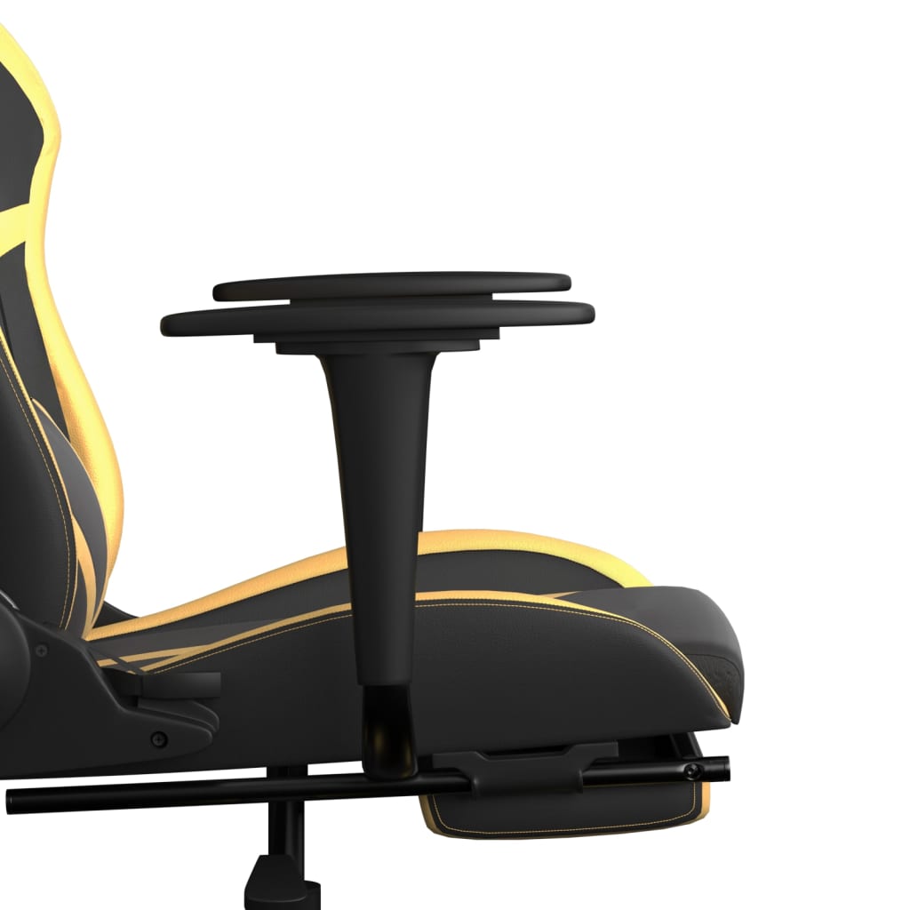 vidaXL Cadeira gaming c/ apoio pés couro artificial preto e dourado