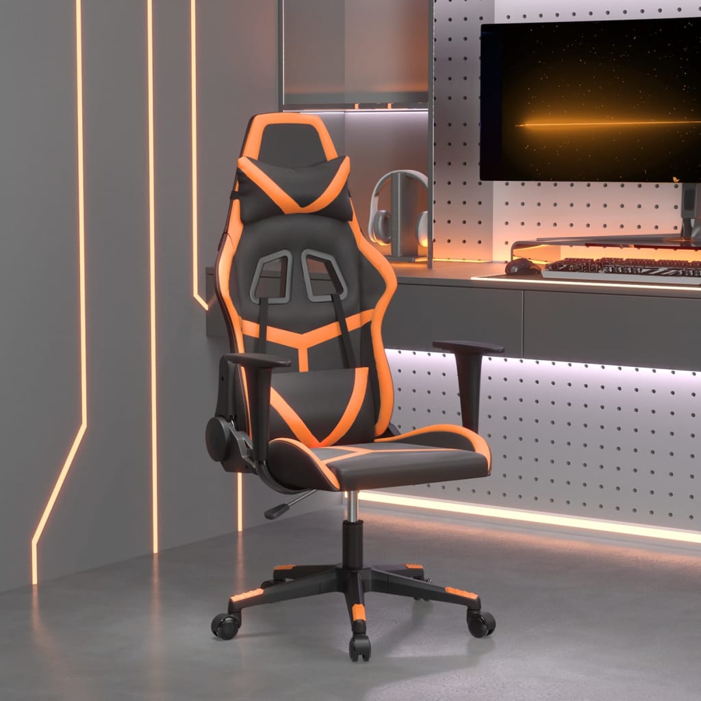 vidaXL Cadeira gaming couro artificial preto e laranja