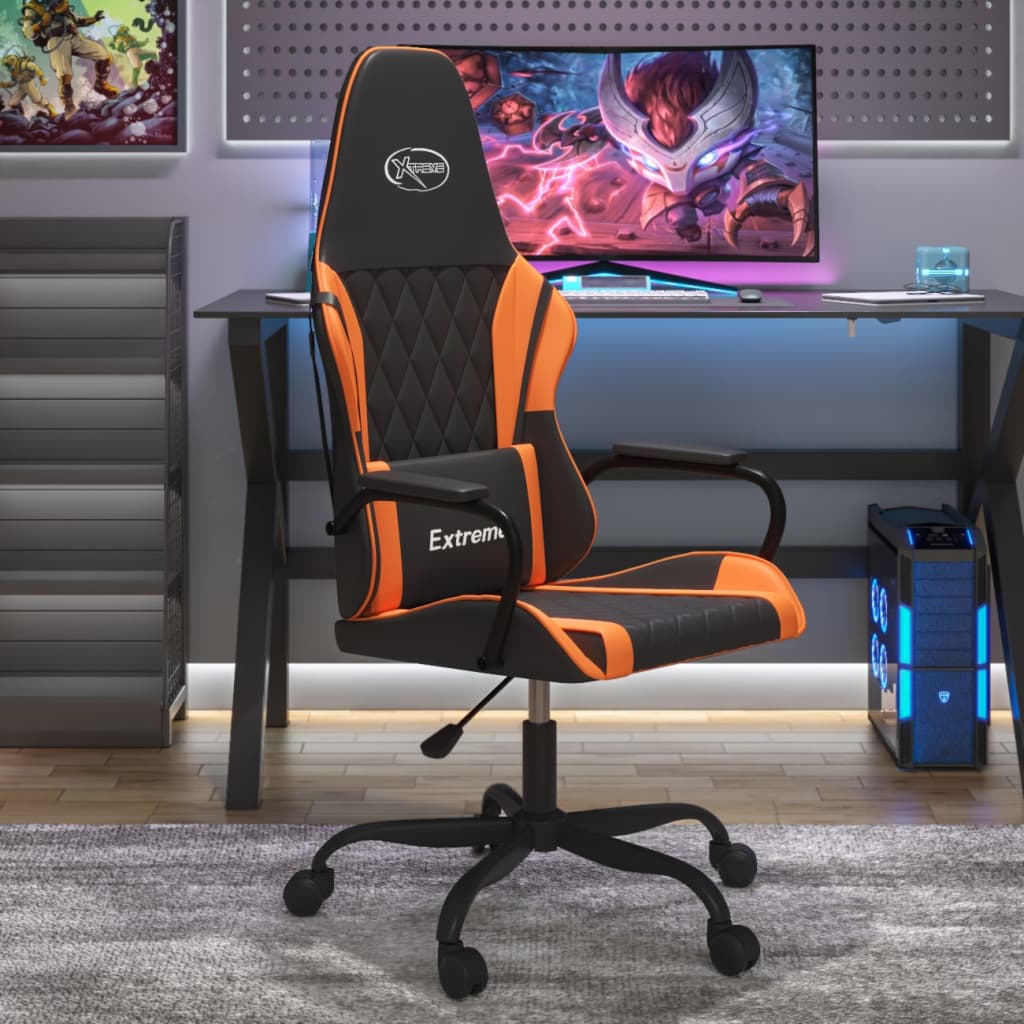 vidaXL Cadeira gaming couro artificial preto e laranja