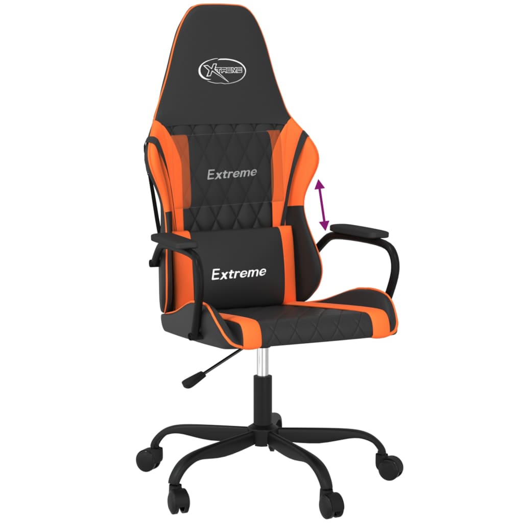 vidaXL Cadeira gaming couro artificial preto e laranja