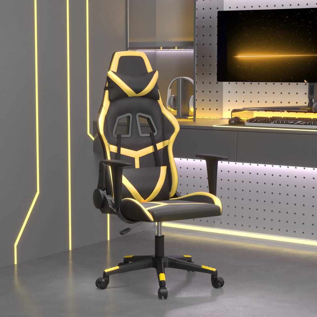 vidaXL Cadeira gaming couro artificial preto e dourado