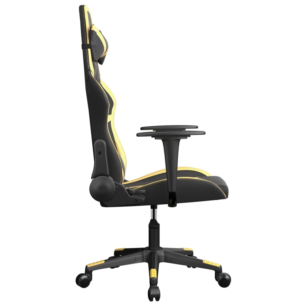 vidaXL Cadeira gaming couro artificial preto e dourado