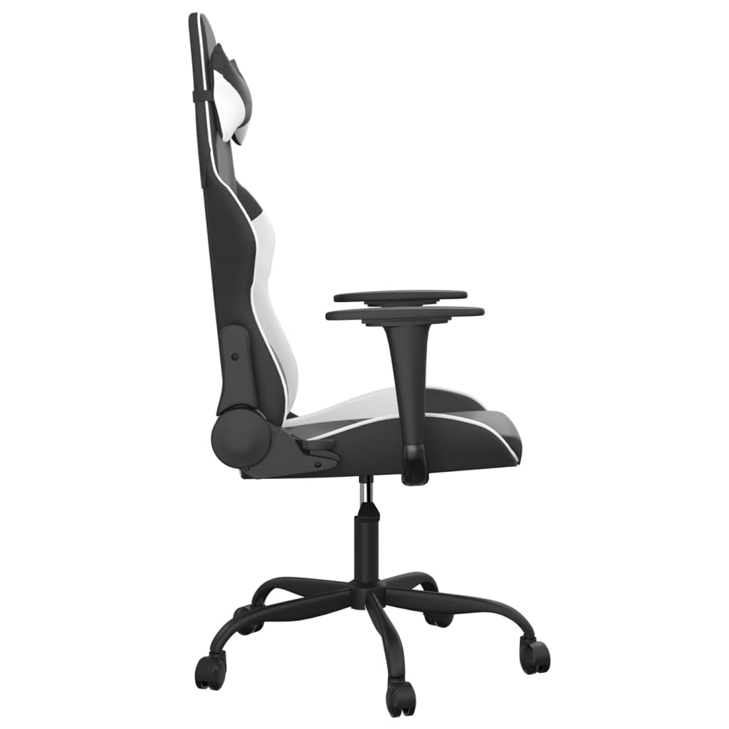 vidaXL Cadeira gaming couro artificial preto e branco