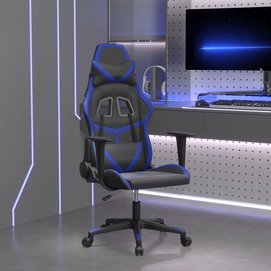 vidaXL Cadeira de gaming couro artificial preto e azul