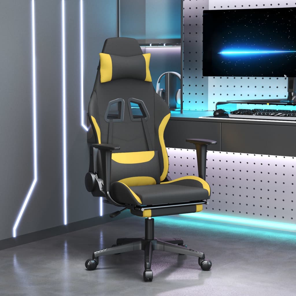 vidaxL Cadeira de gaming com apoio de pés tecido preto e amarelo