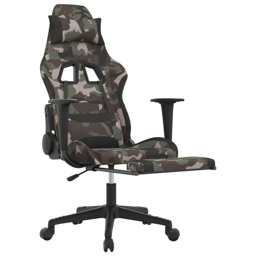 vidaxL Cadeira de gaming com apoio de pés tecido Preto e camuflagem