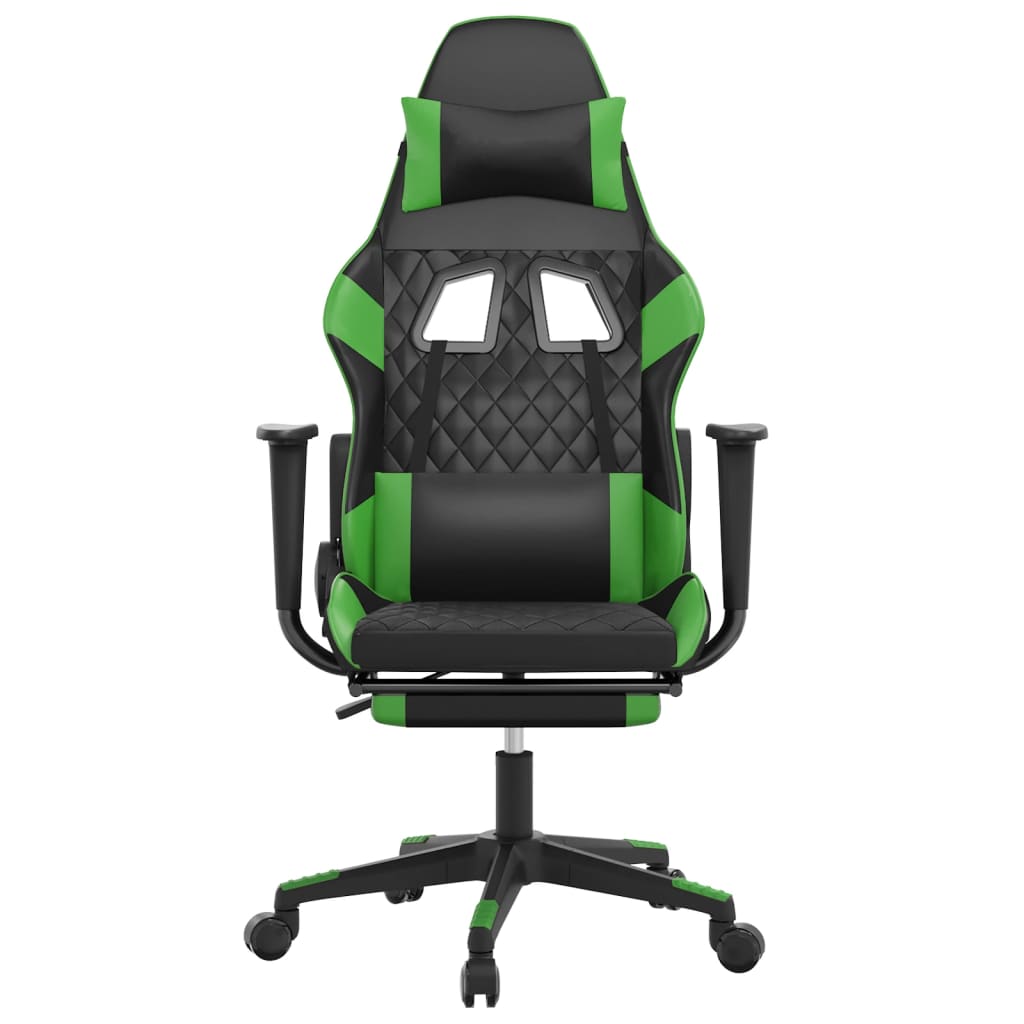 vidaXL Cadeira gaming massagens c/ apoio pés couro artif. preto/verde