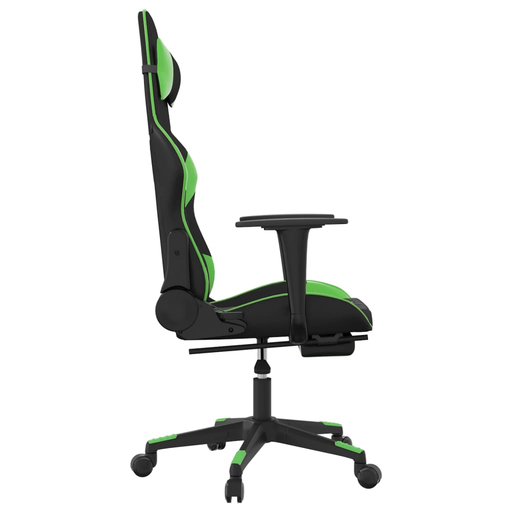 vidaXL Cadeira gaming massagens c/ apoio pés couro artif. preto/verde