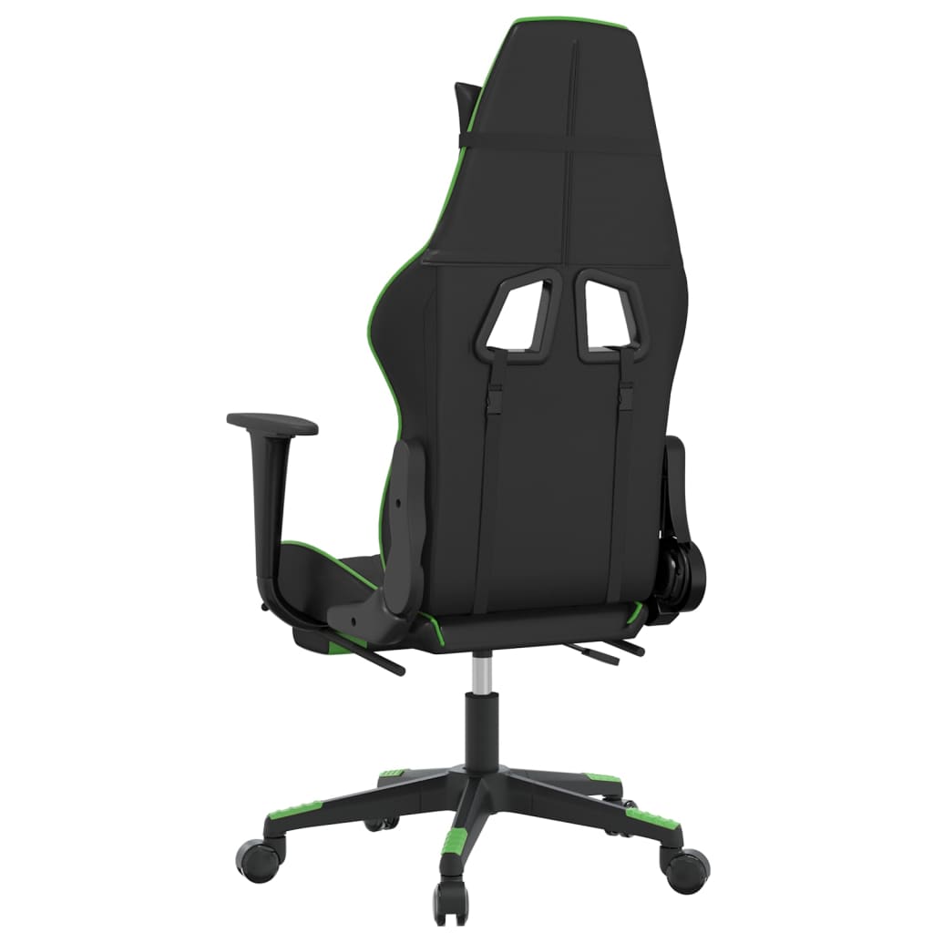 vidaXL Cadeira gaming massagens c/ apoio pés couro artif. preto/verde