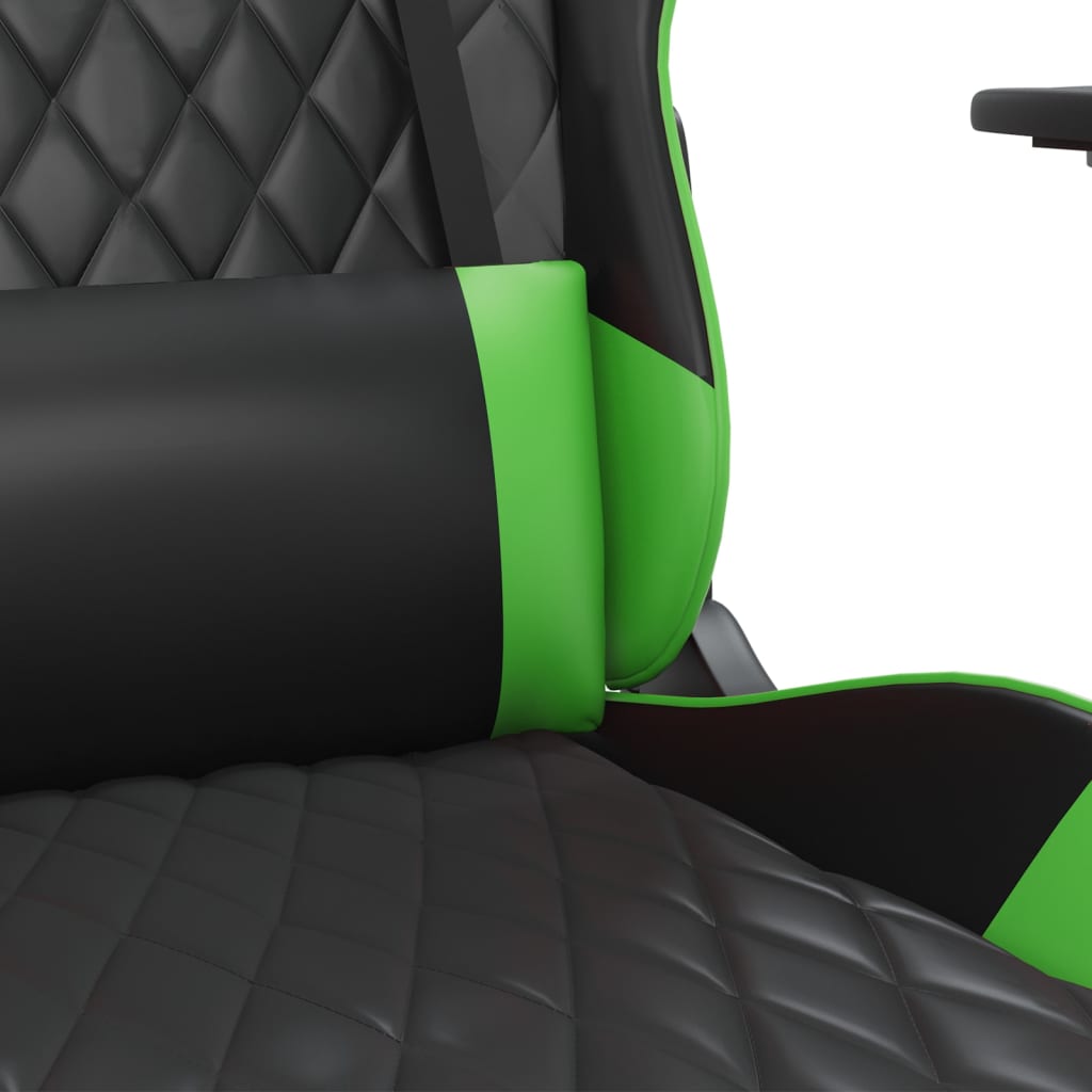 vidaXL Cadeira gaming massagens c/ apoio pés couro artif. preto/verde