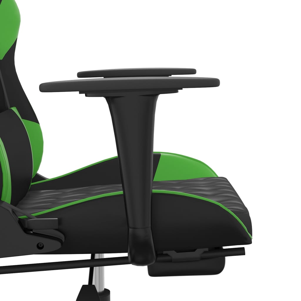 vidaXL Cadeira gaming massagens c/ apoio pés couro artif. preto/verde