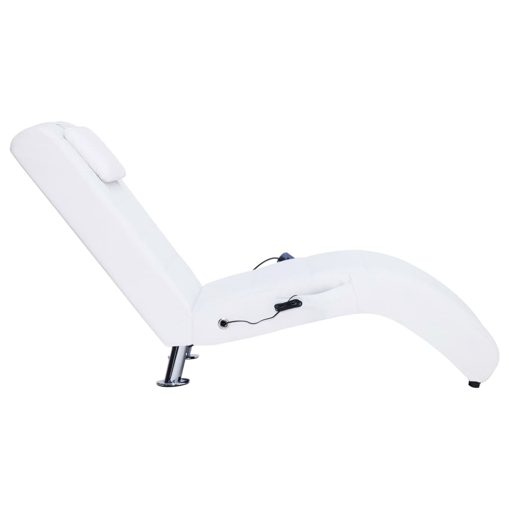 vidaXL Chaise longue de massagem c/ almofada couro artificial branco