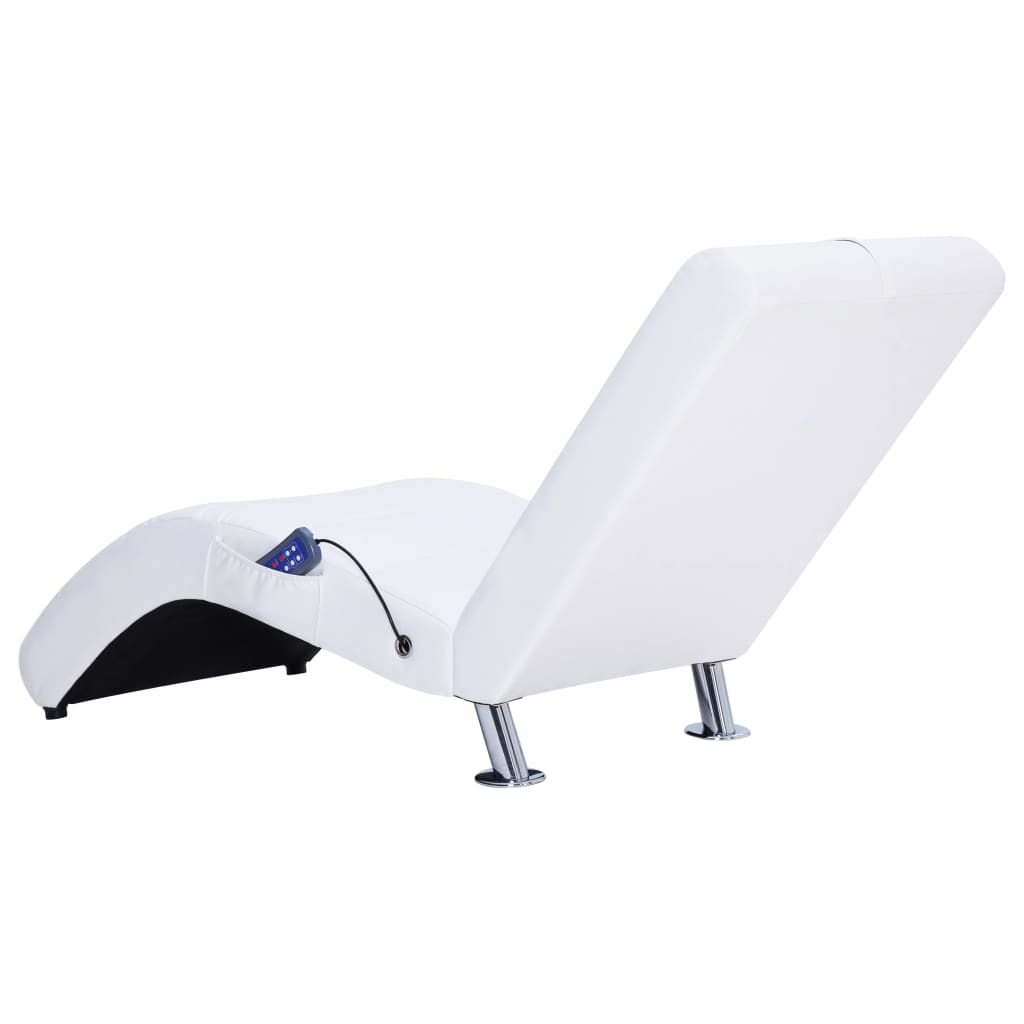 vidaXL Chaise longue de massagem c/ almofada couro artificial branco