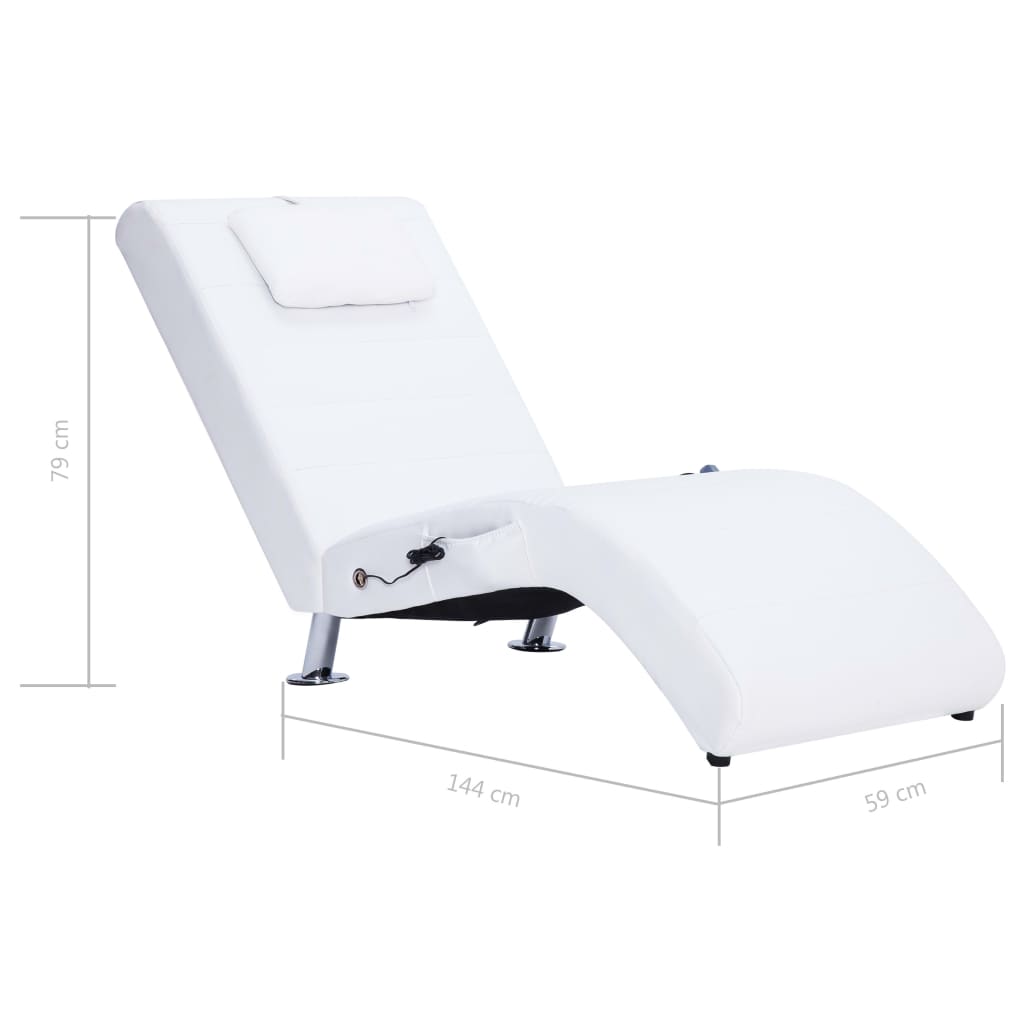 vidaXL Chaise longue de massagem c/ almofada couro artificial branco