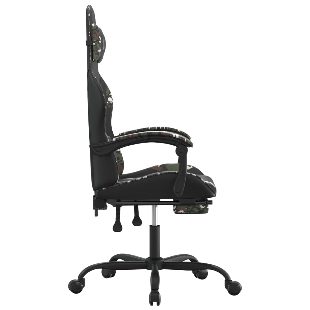 vidaXL Cadeira gaming giratória + apoio pés couro art. preto/camuflado