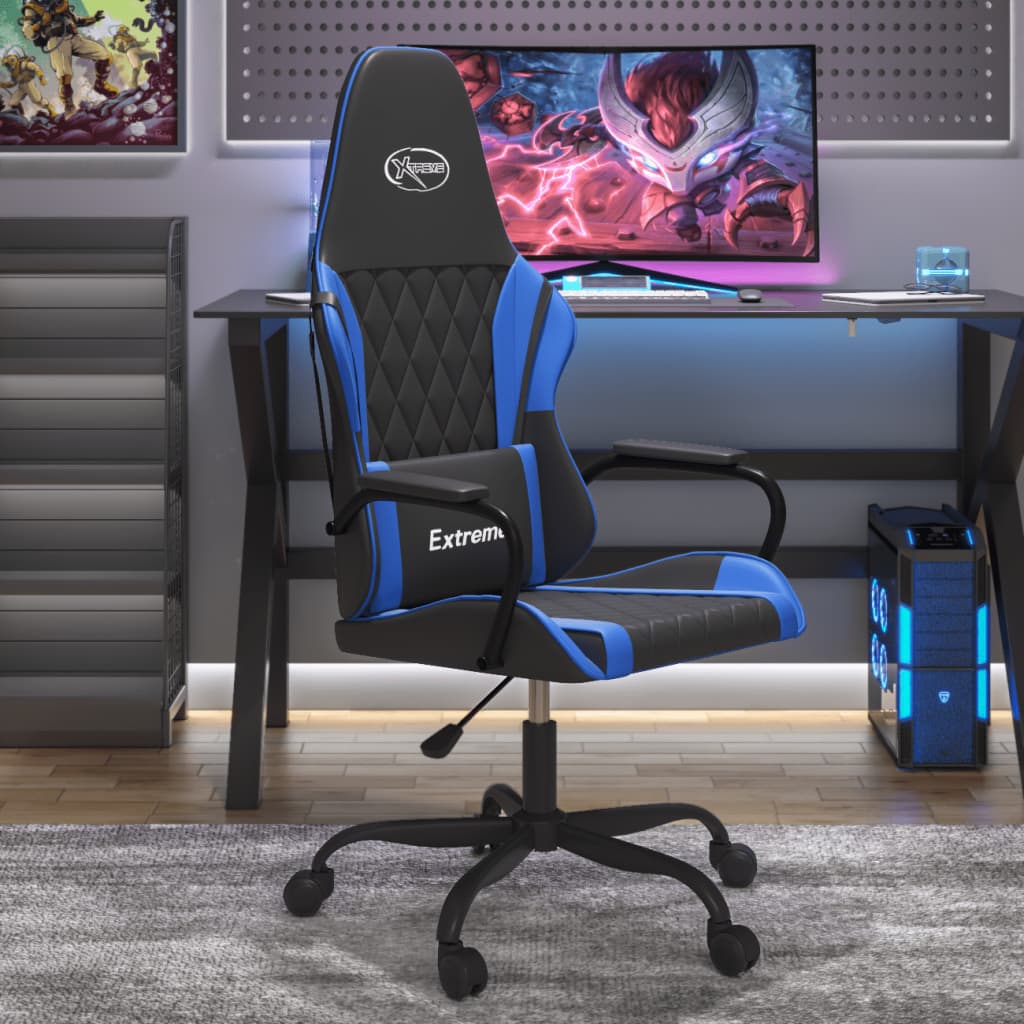 vidaXL Cadeira gaming de massagens couro artificial preto e azul