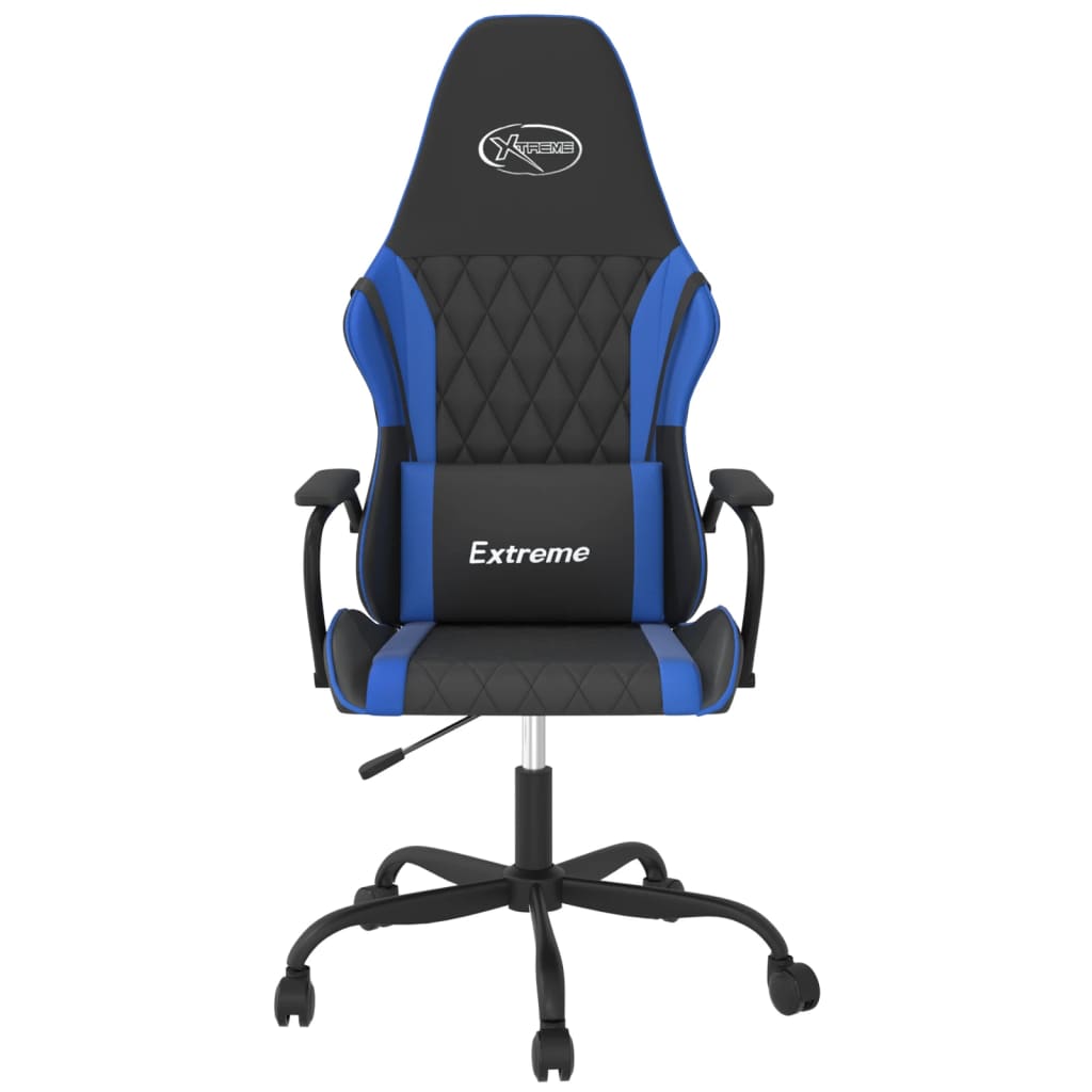 vidaXL Cadeira gaming de massagens couro artificial preto e azul