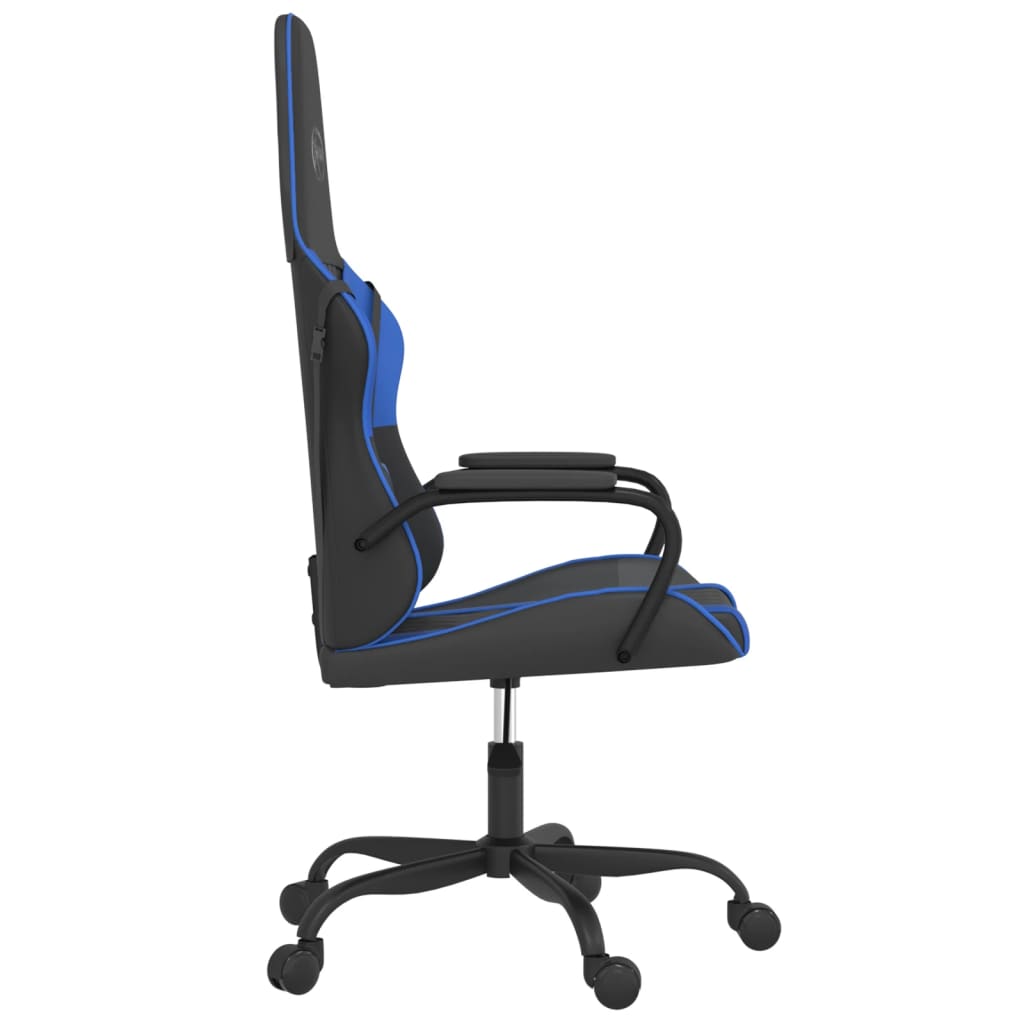 vidaXL Cadeira gaming de massagens couro artificial preto e azul