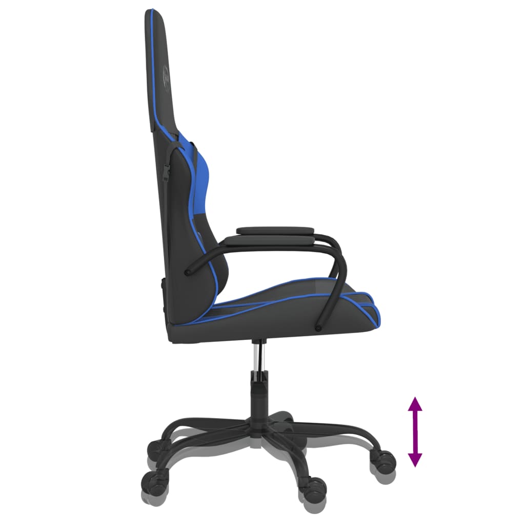 vidaXL Cadeira gaming de massagens couro artificial preto e azul