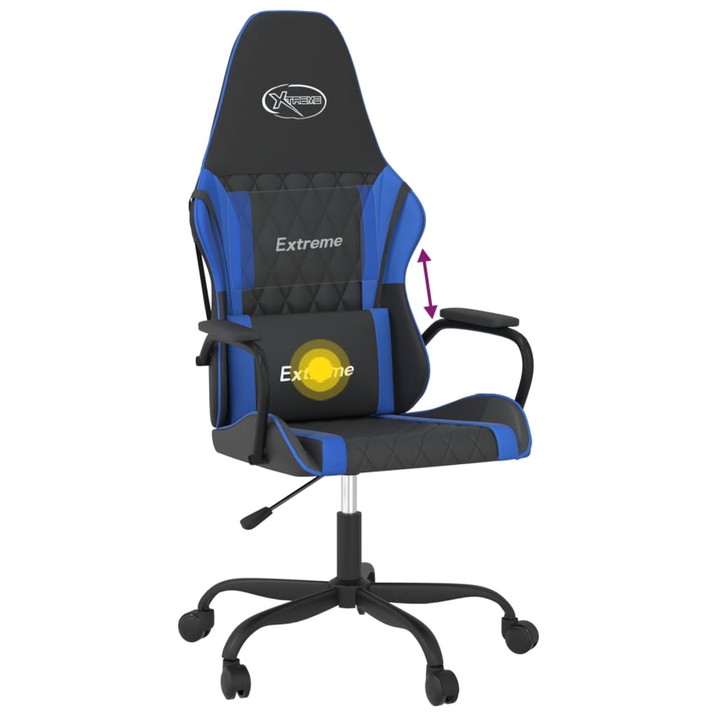 vidaXL Cadeira gaming de massagens couro artificial preto e azul